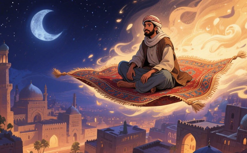 Prince Husain and Flying Carpet Story in Spanish English for Language Learning
